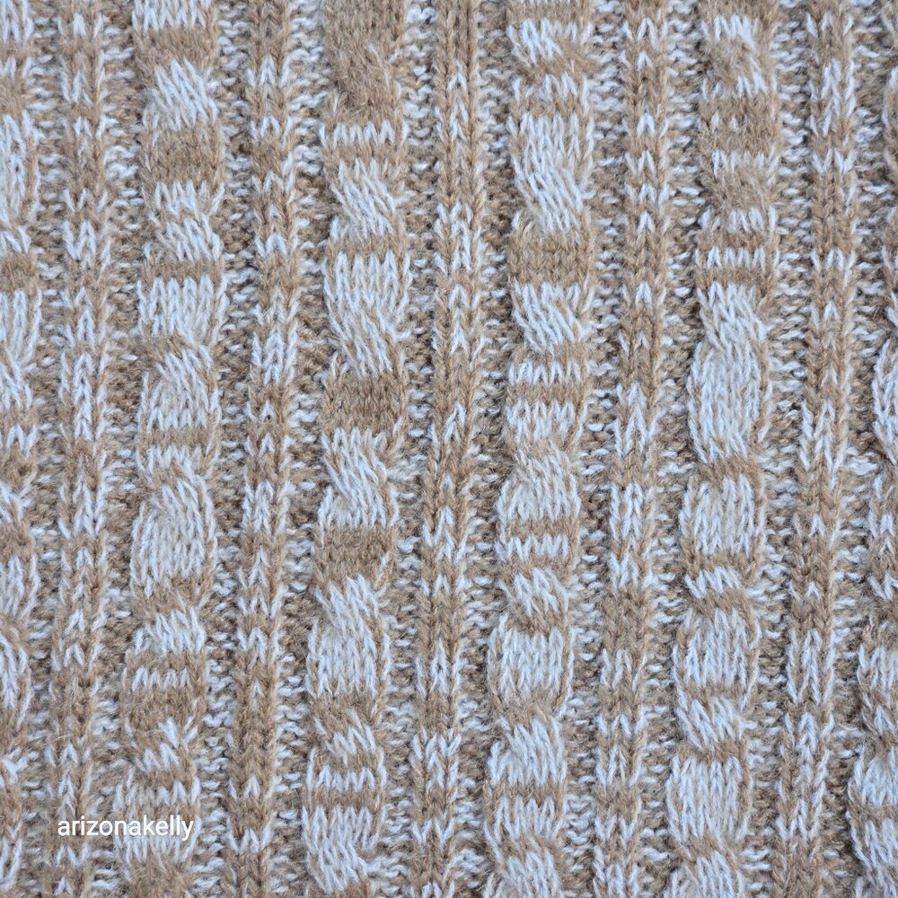 NWOT Marled Cashmere Cable Knit Scarf Tan & Ivory - Picture 4 of 7